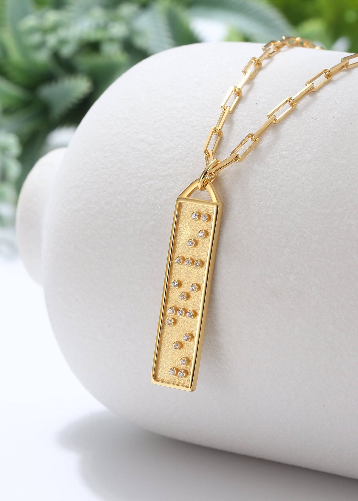 Touchstone Beloved Bar Necklace Gold "Beloved" in Braille Crystals
