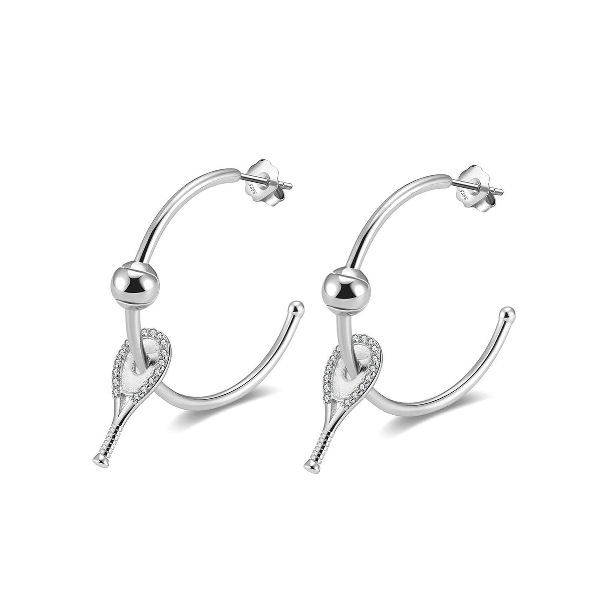 LoveMatch Tennis Hoop Playtime Earrings with Racquet Silver