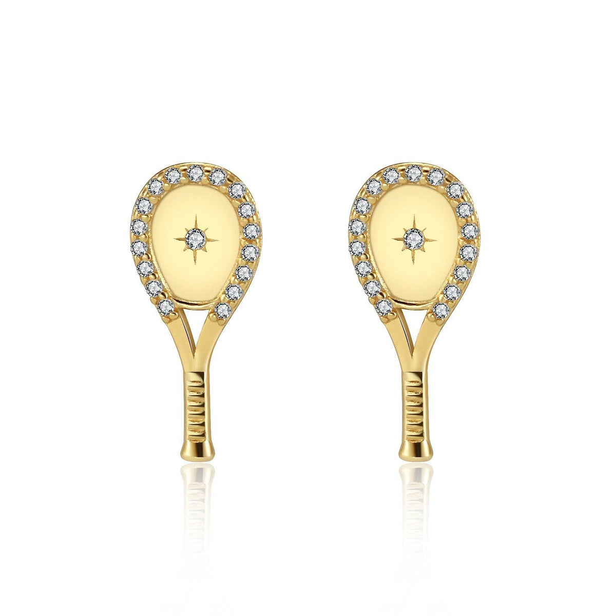 LoveMatch Tennis Racquet Bling Stud Earrings Gold with Crystals