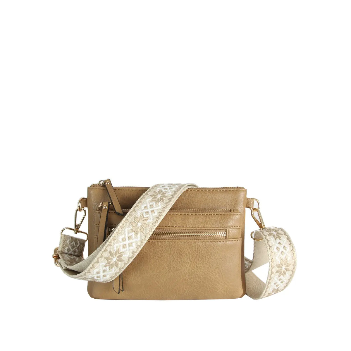 Mocha Multi Zip Pocket Crossbody with Guitar Strap