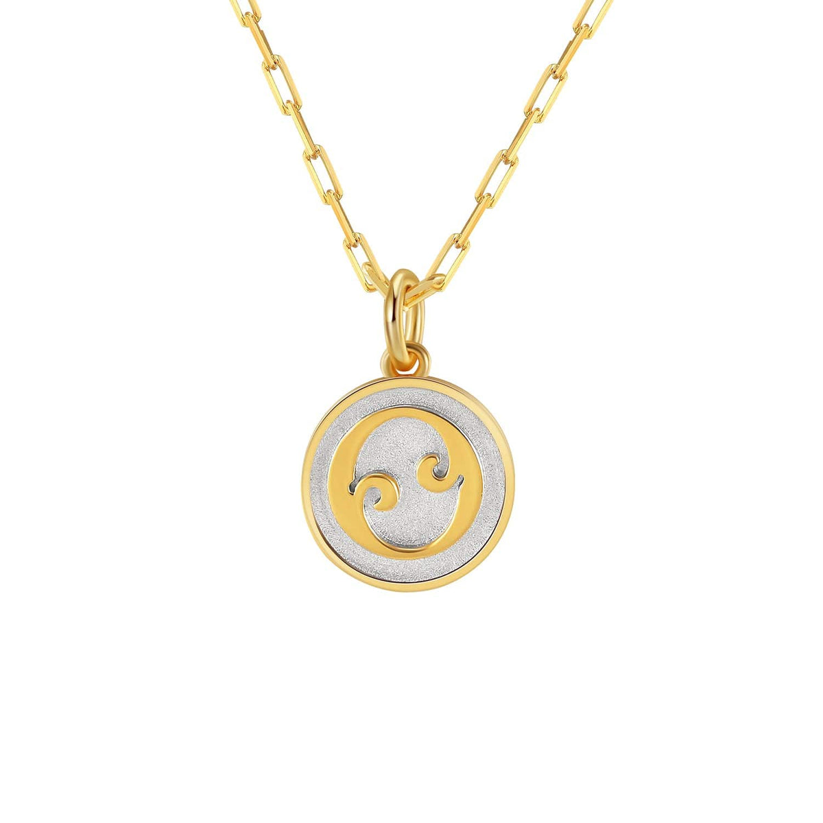 Saints and Saviors Dainty Fancy Initial Pendant Necklace gold letter O on small silver disc