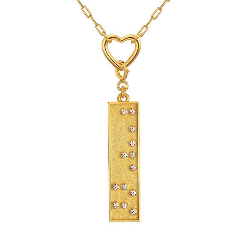 Touchstone Badass Heart Pendant Necklace Gold "Badass" hidden message in Braille Crystals