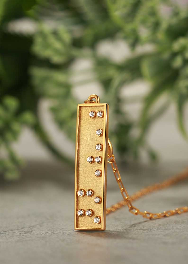 Touchstone Badass Heart Pendant Necklace Gold Braille Crystals