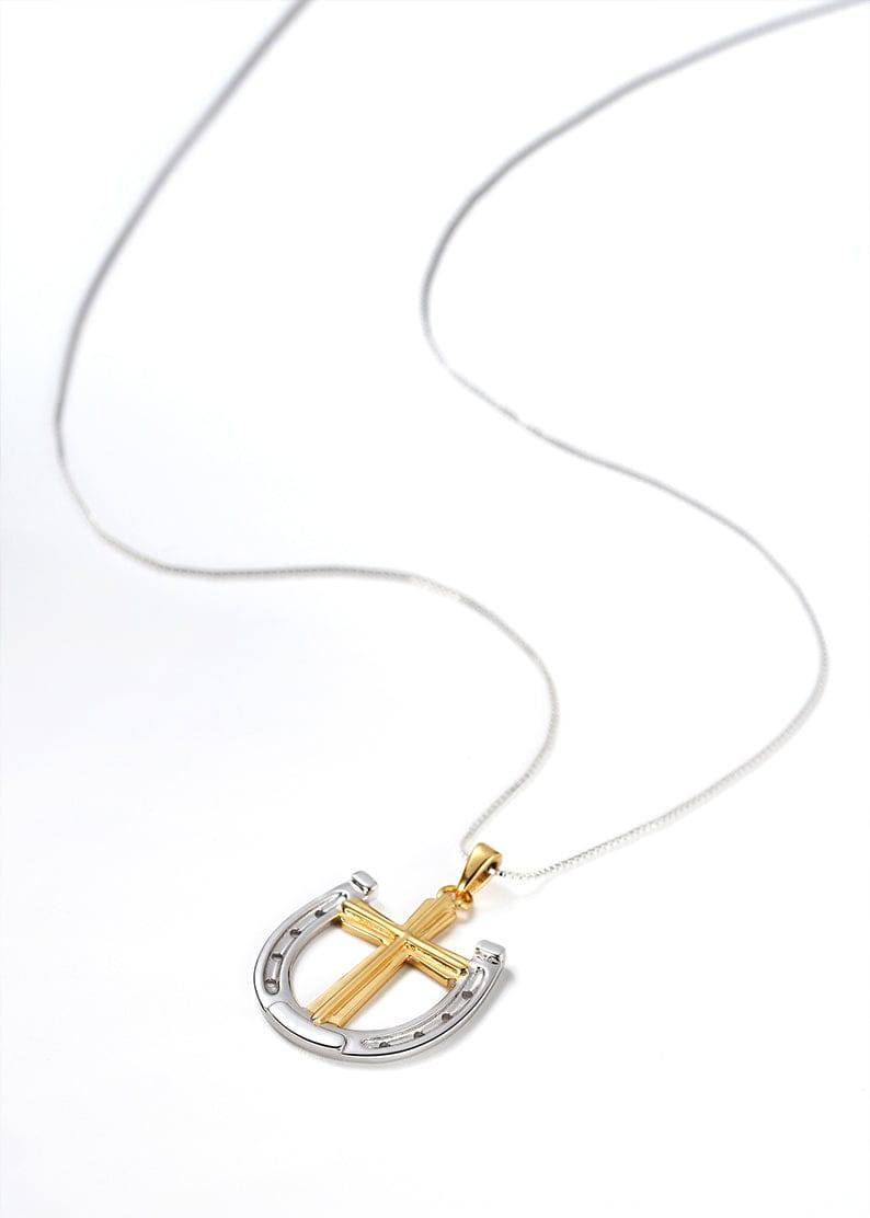 Saints and Saviors Rider's Prayer Two-Tone Necklace on Silver Chain