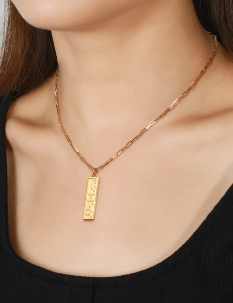 Touchstone Beloved Bar Necklace Gold on model