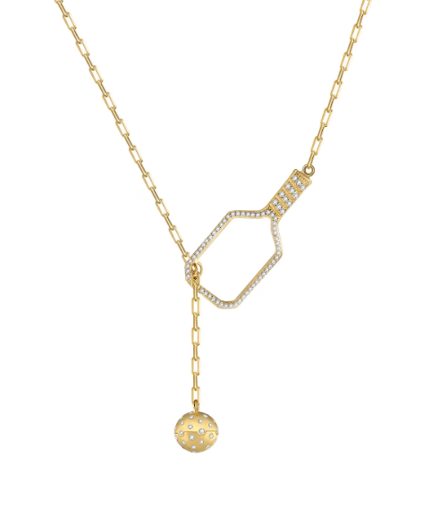 Pickleball Lariat PLUS Gold Paddle and Ball Necklace with Crystals