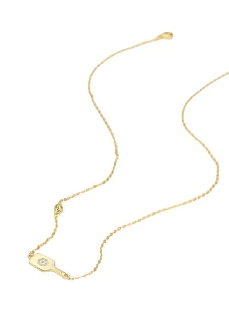 Pickleball Dainty Dinker Flower Paddle and Ball Gold Necklace
