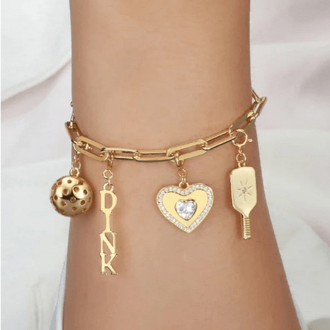 Pickleball Pickle Me Charmed Bracelet Gold on Model