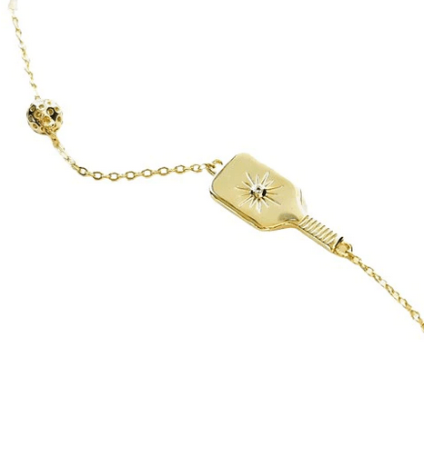 Pickleball The Dainty Dinker Starburst Paddle and Ball Gold Necklace