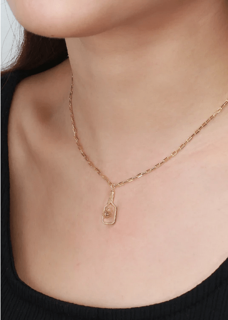 Pickleball The Mini Volley Paddle and Ball Necklace Gold on Model
