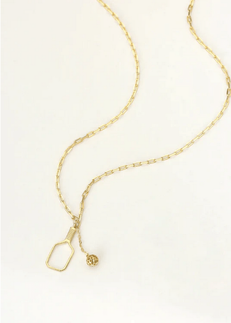 Pickleball The Mini Volley Paddle with Ball Necklace Gold