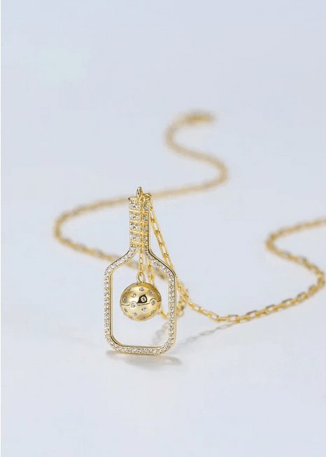 Pickleball The Volley Plus Gold Paddle and Ball Necklace with Crystals