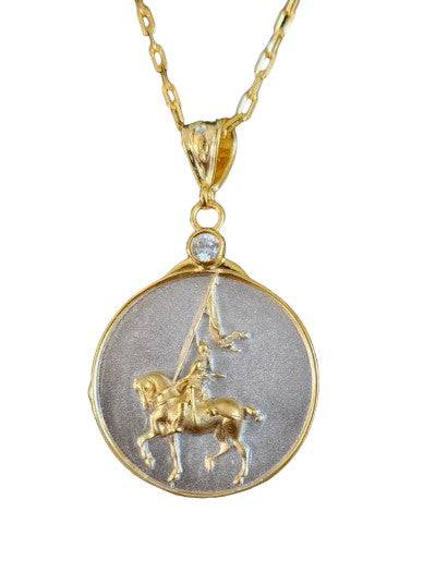 Saints Joan of Arc March Pendant Necklace two-tone silver and gold