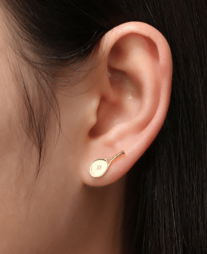 LoveMatch Tennis Racquet Stud Earrings Gold on model