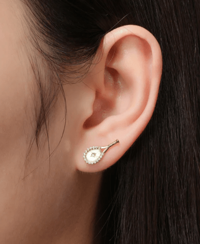 LoveMatch Tennis Racquet Bling Stud Earrings Gold on model