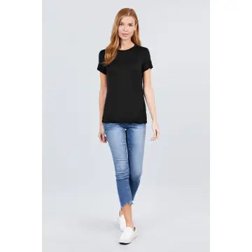 Black Short Sleeve Crew Neck Rayon Spandex Jersey Basic Tshirt