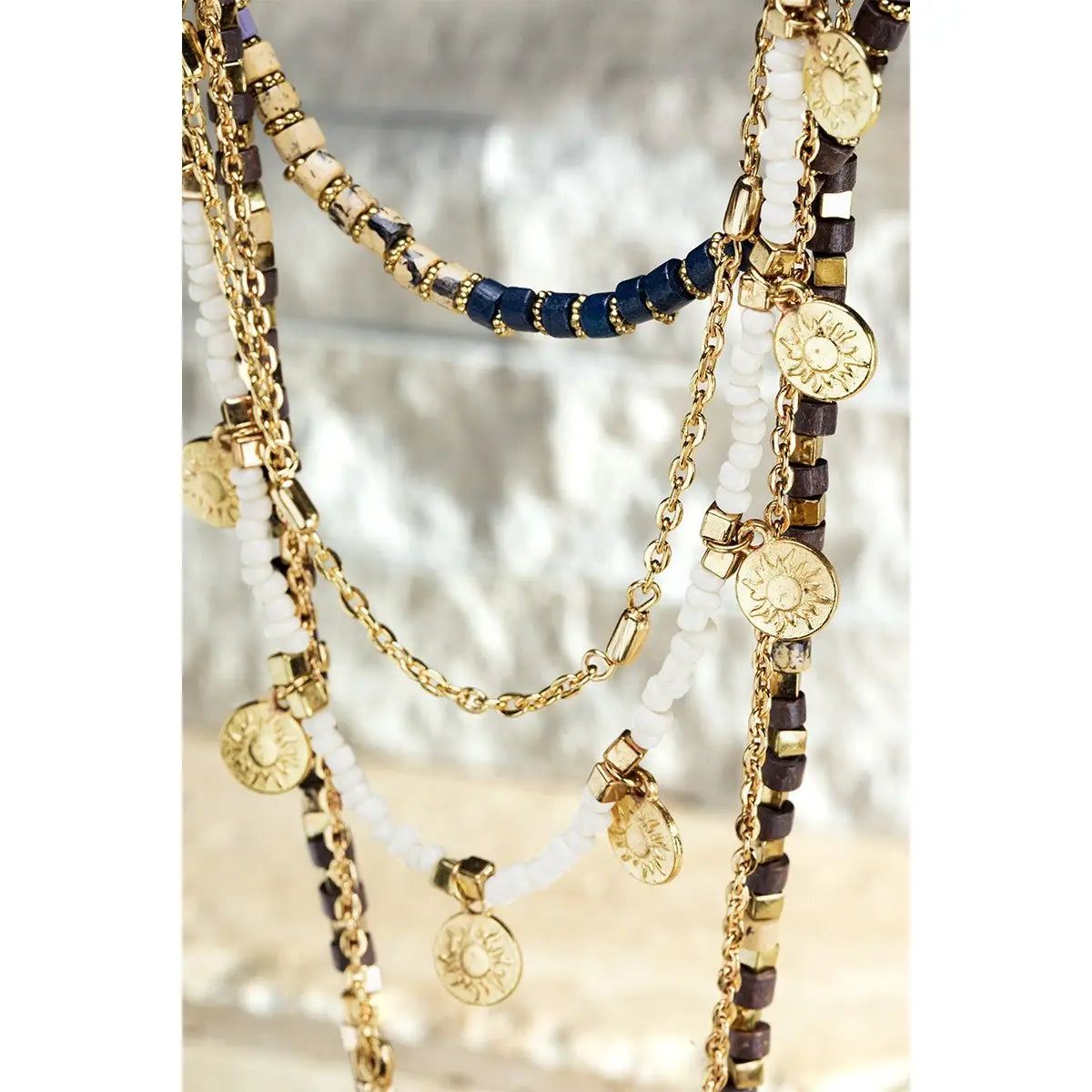 Glass Bead and Metal Charms Multi 5 Strand Necklace - Athena's Fashion Boutique
