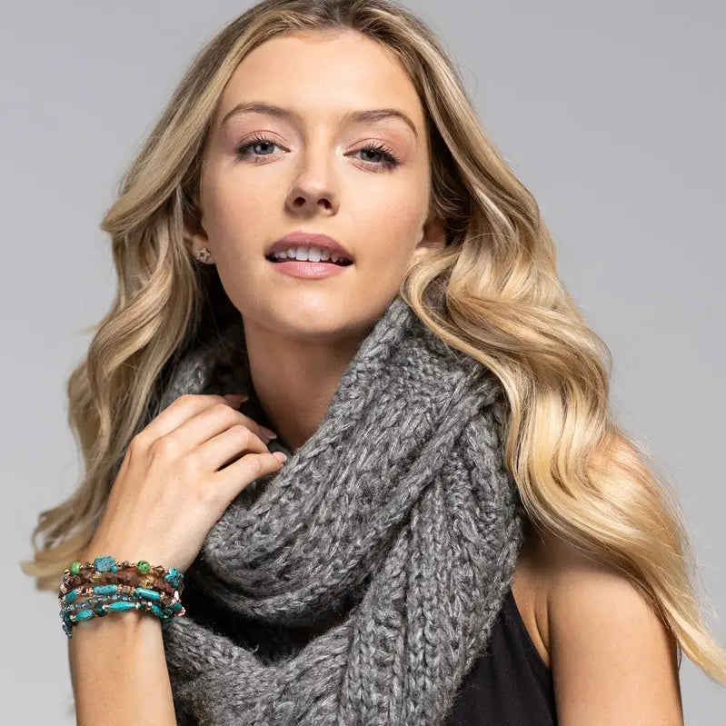 Charcoal Cable Knit Infinity Scarf - Athena's Fashion Boutique