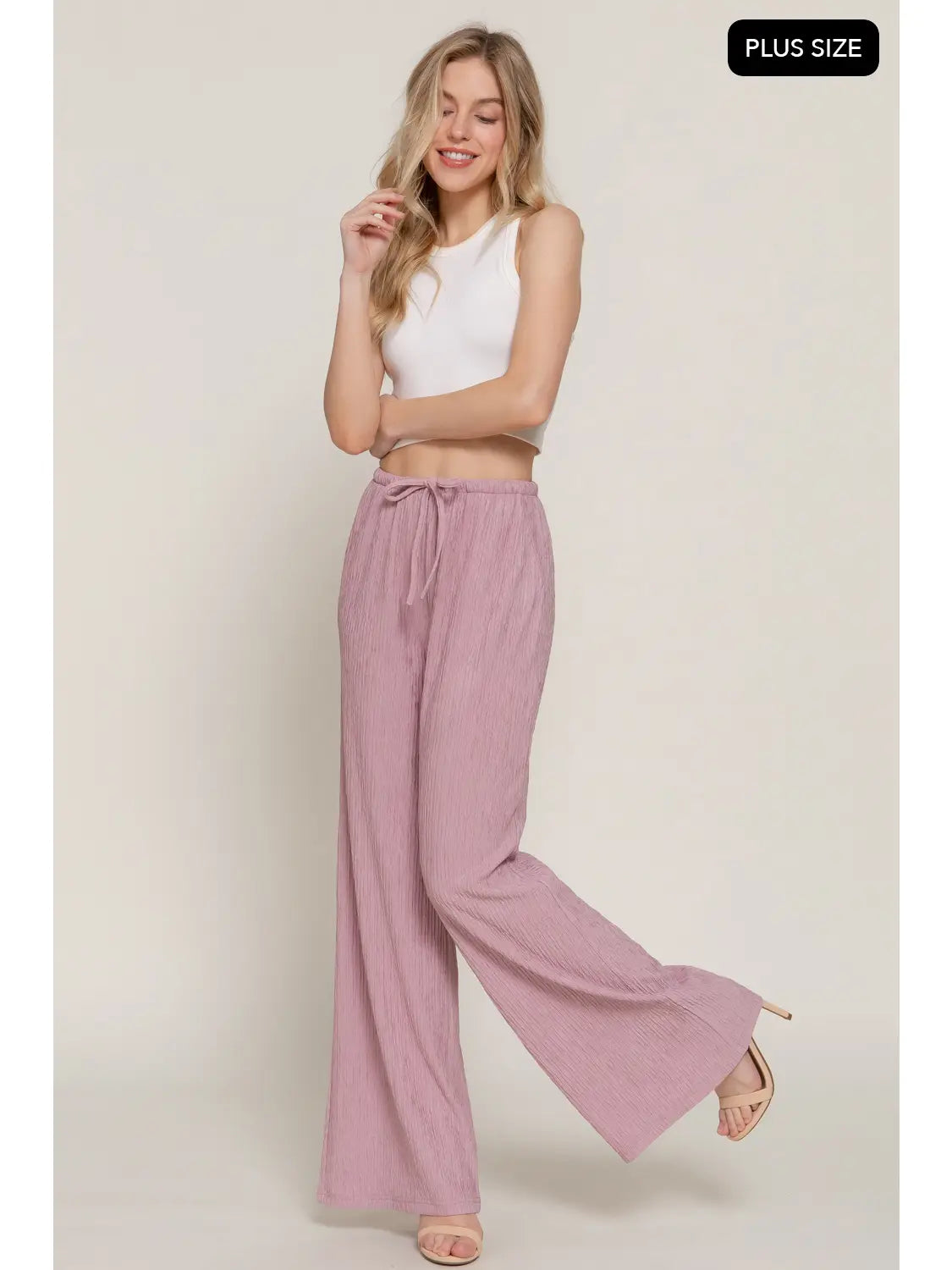 Women's Pink Drawstring Crinkle Long Pants