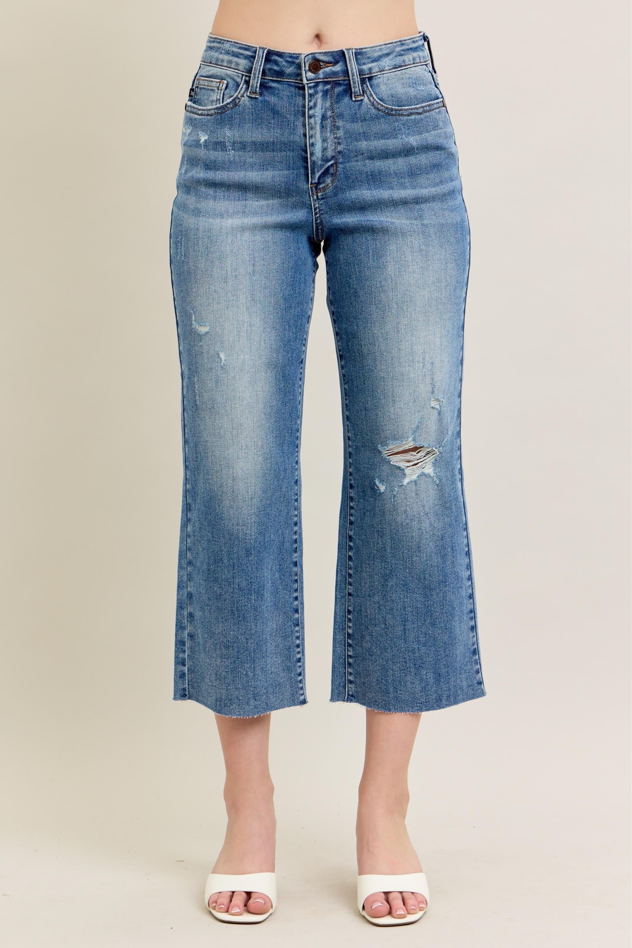 Judy Blue High Waist Raw Cut Hem Crop Capris