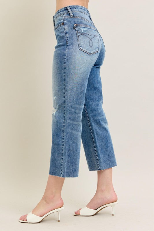Judy Blue High Waist Raw Cut Hem Crop Capris