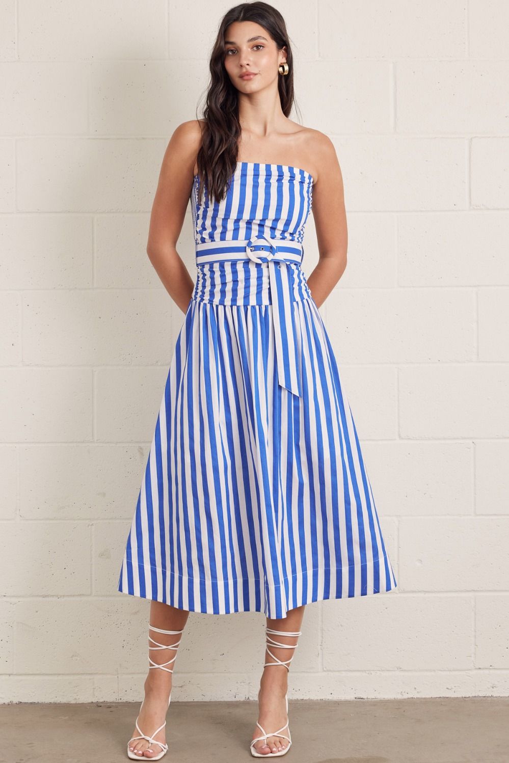 Entro | Paige Striped Strapless Midi Dress | Sweetest Stitch Boutique