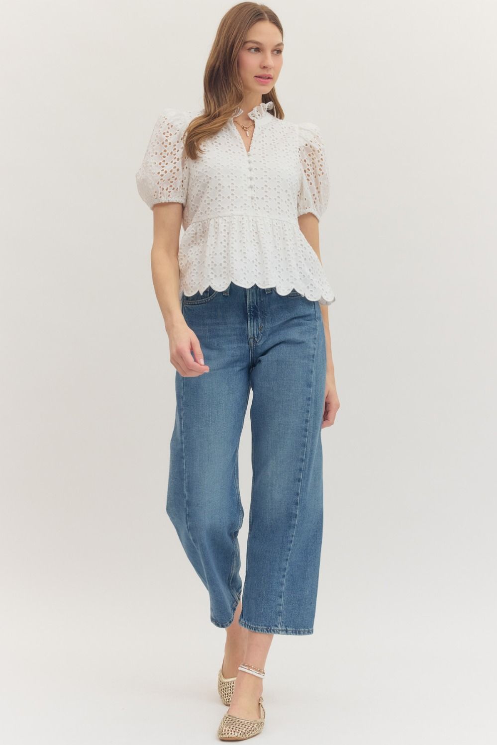 Entro | Winona Eyelet Peplum Top | Sweetest Stitch Boutique Richmond