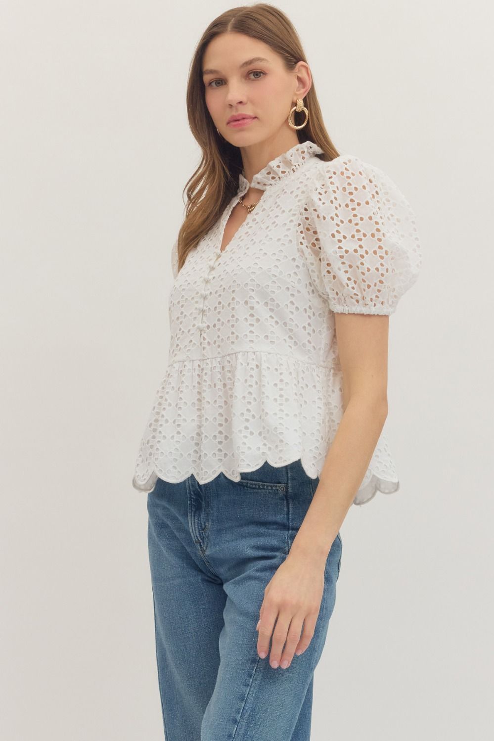 Entro | Winona Eyelet Peplum Top | Sweetest Stitch Boutique Richmond