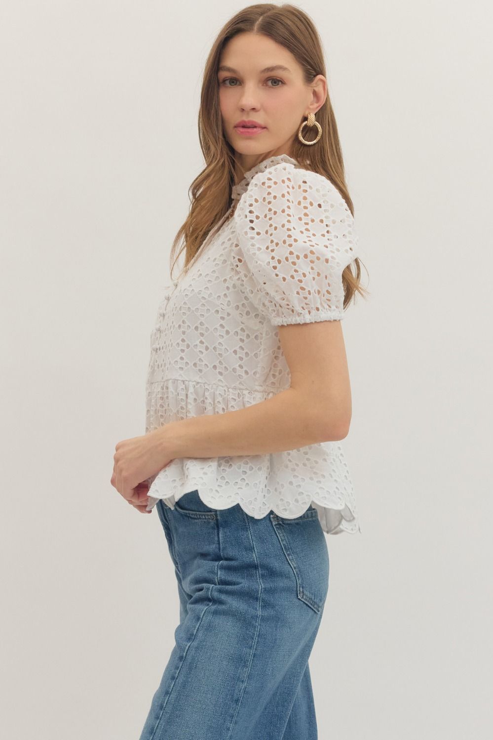Entro | Winona Eyelet Peplum Top | Sweetest Stitch Boutique Richmond