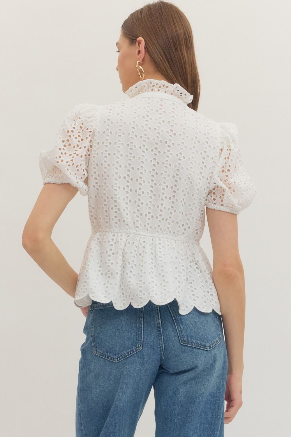 Entro | Winona Eyelet Peplum Top | Sweetest Stitch Boutique Richmond