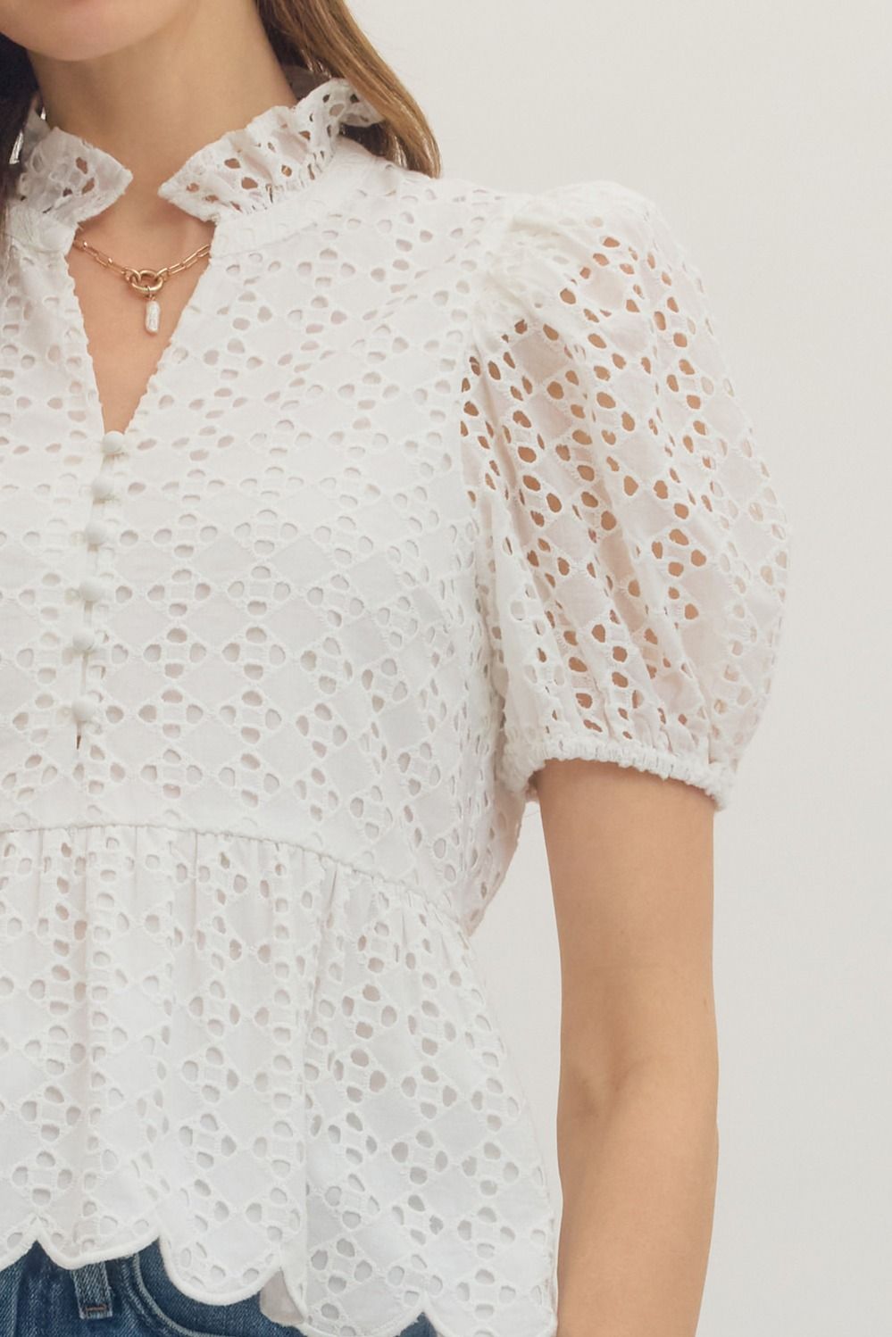 Entro | Winona Eyelet Peplum Top | Sweetest Stitch Boutique Richmond