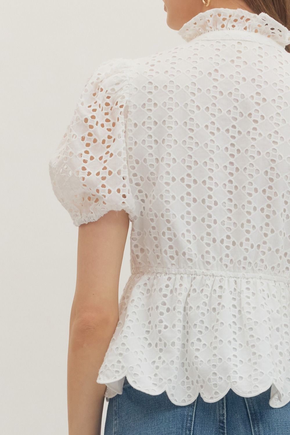 Entro | Winona Eyelet Peplum Top | Sweetest Stitch Boutique Richmond