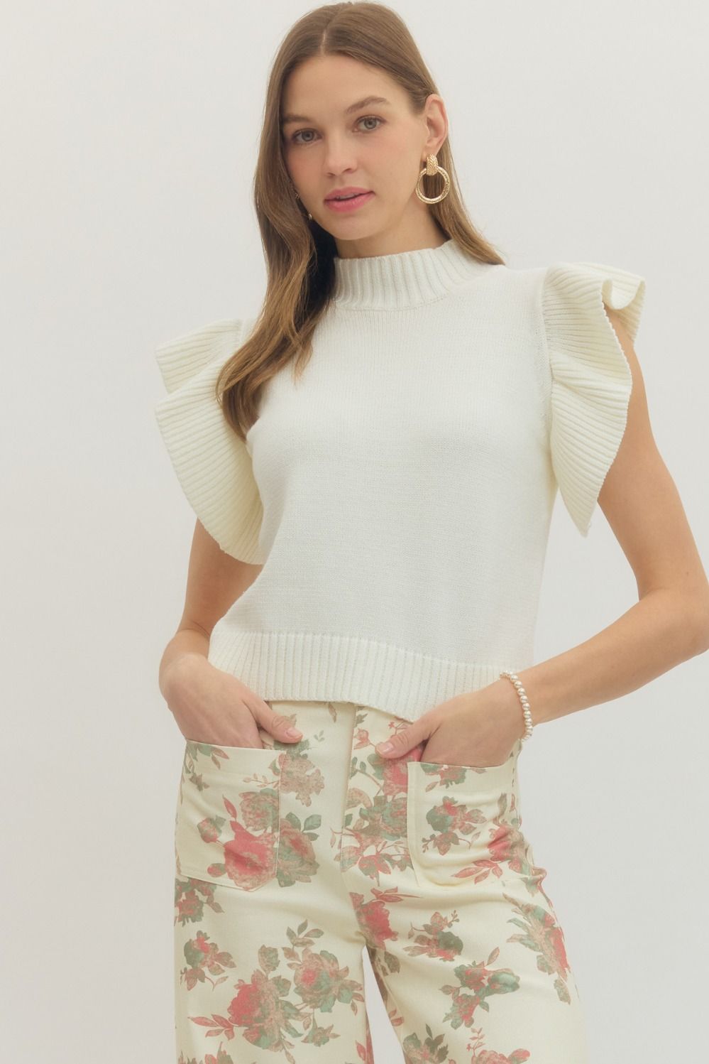 Entro | Lexi Ruffle Sleeve Knit Top | Sweetest Stitch Boutique RVA