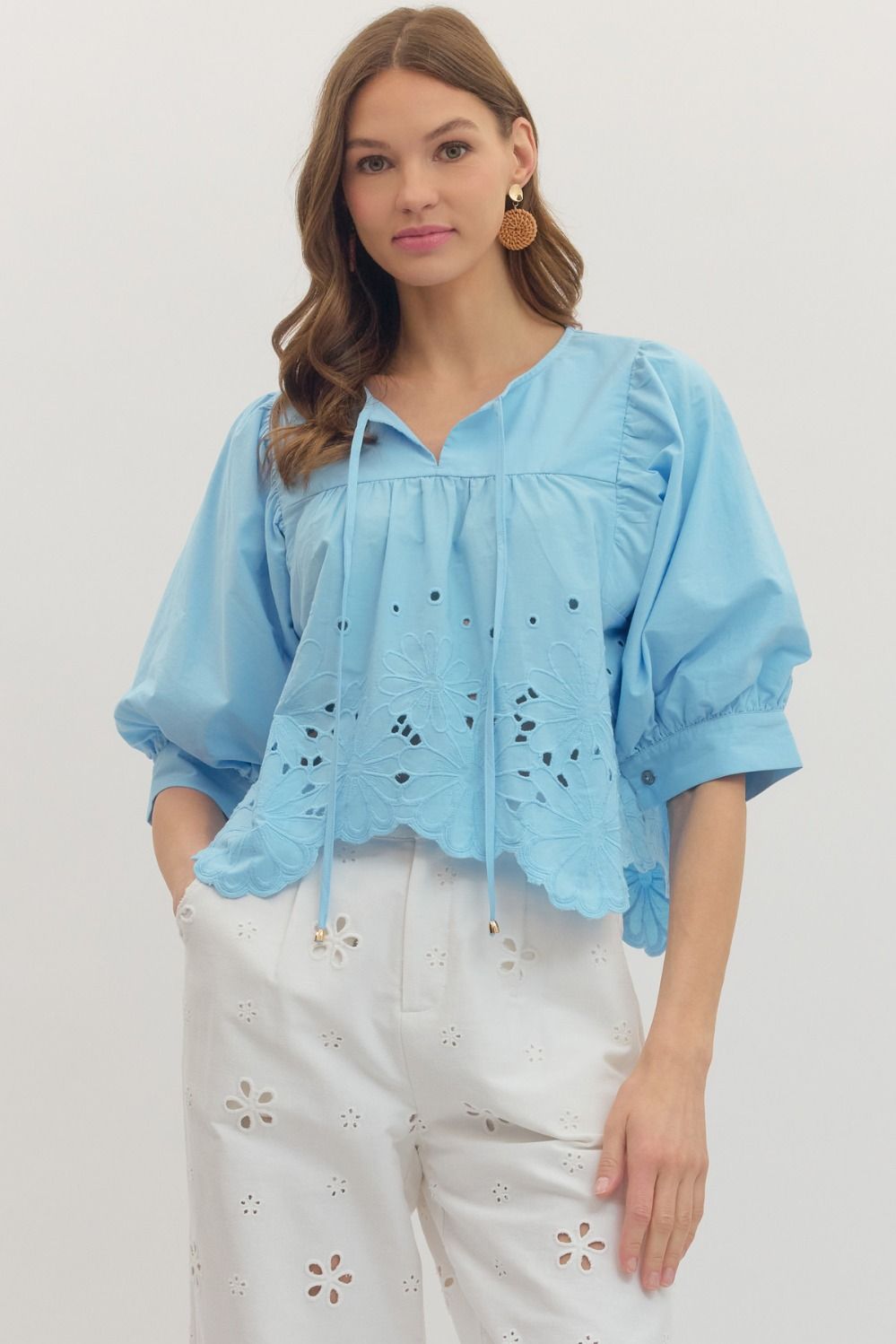 Entro | Starr Eyelet Scalloped Hem Top | Sweetest Stitch Boutique RVA