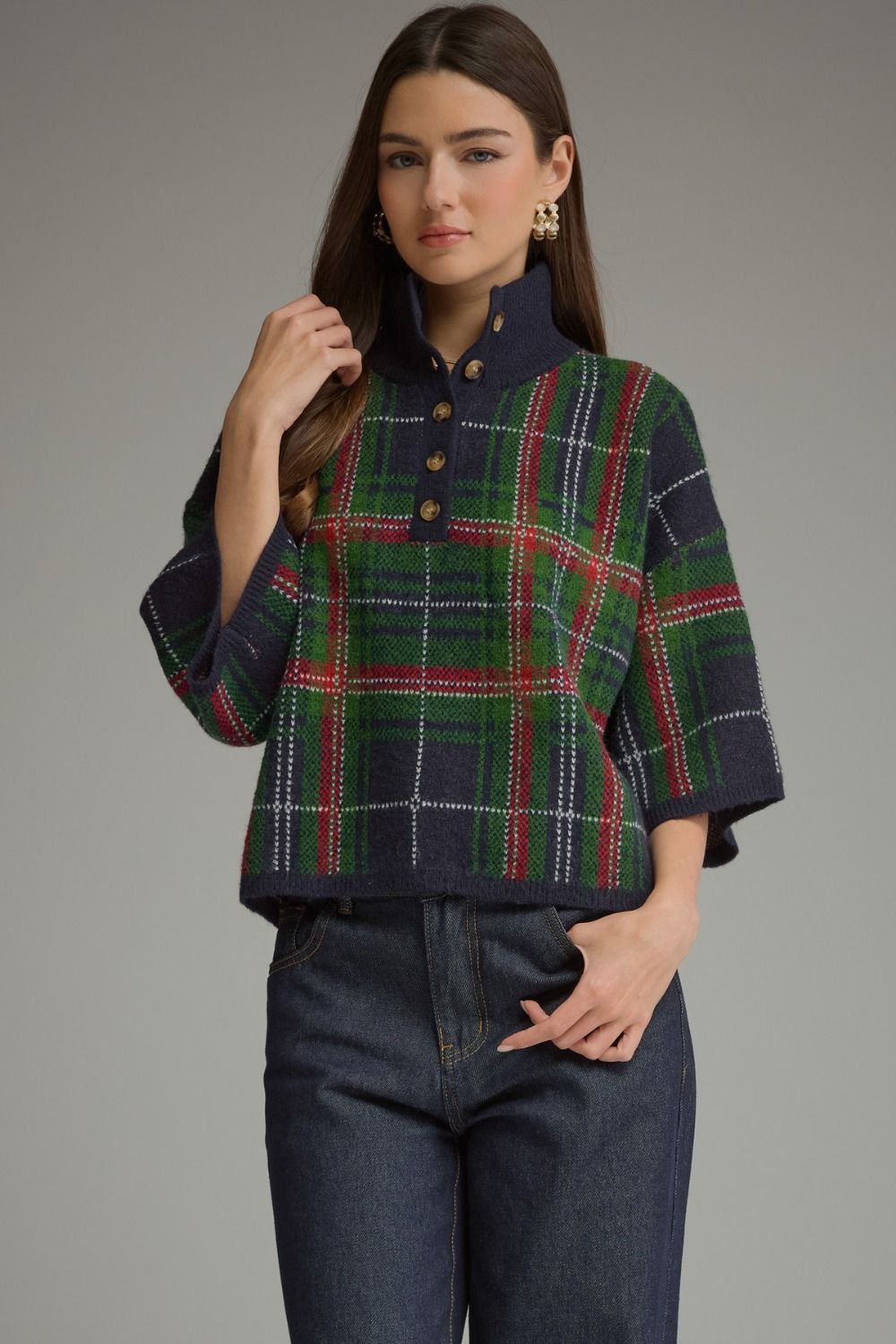 Entro | Blake Plaid Sweater Navy | Sweetest Stitch Boutique Richmond