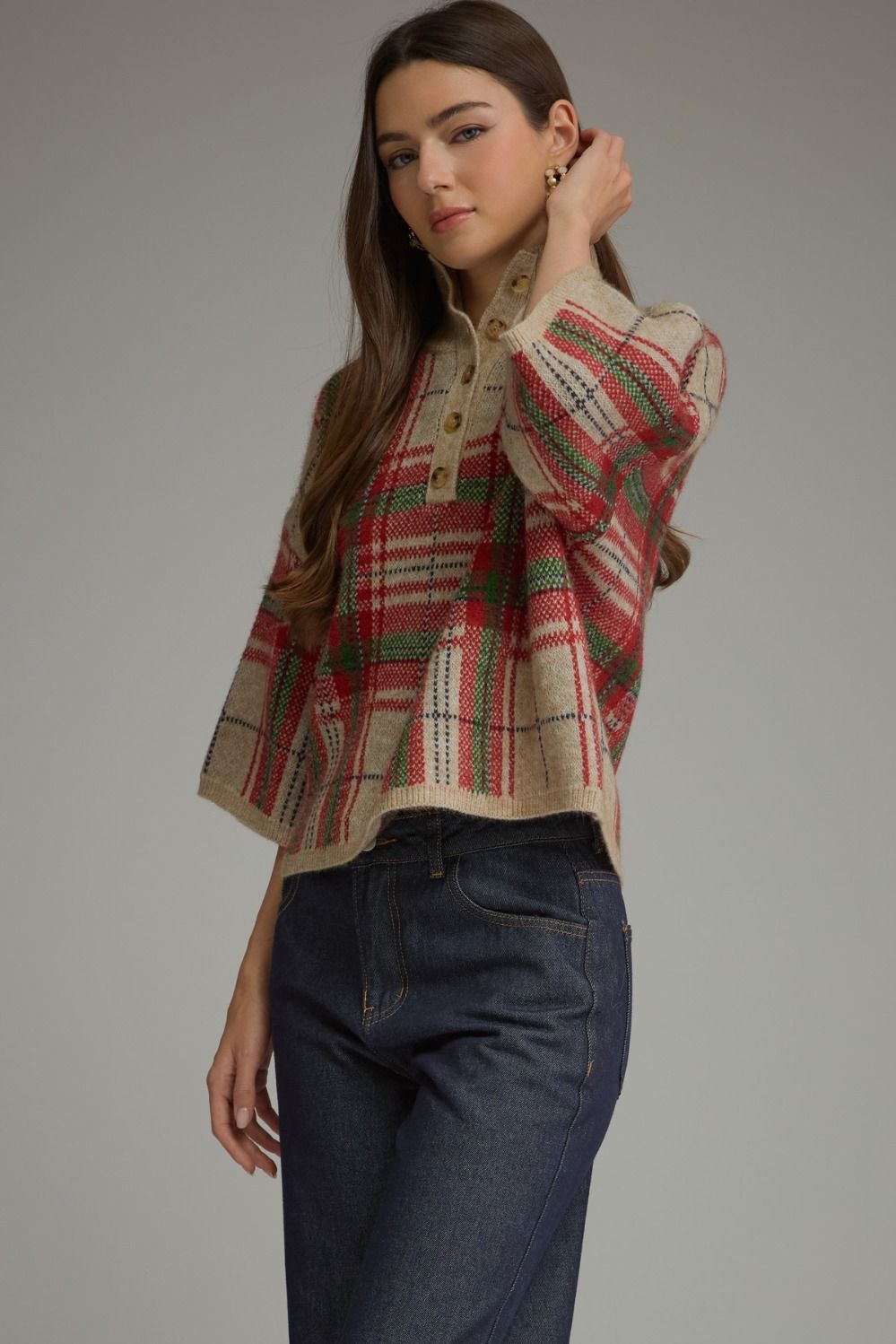 Entro | Blake Plaid Sweater Taupe | Sweetest Stitch Boutique Richmond