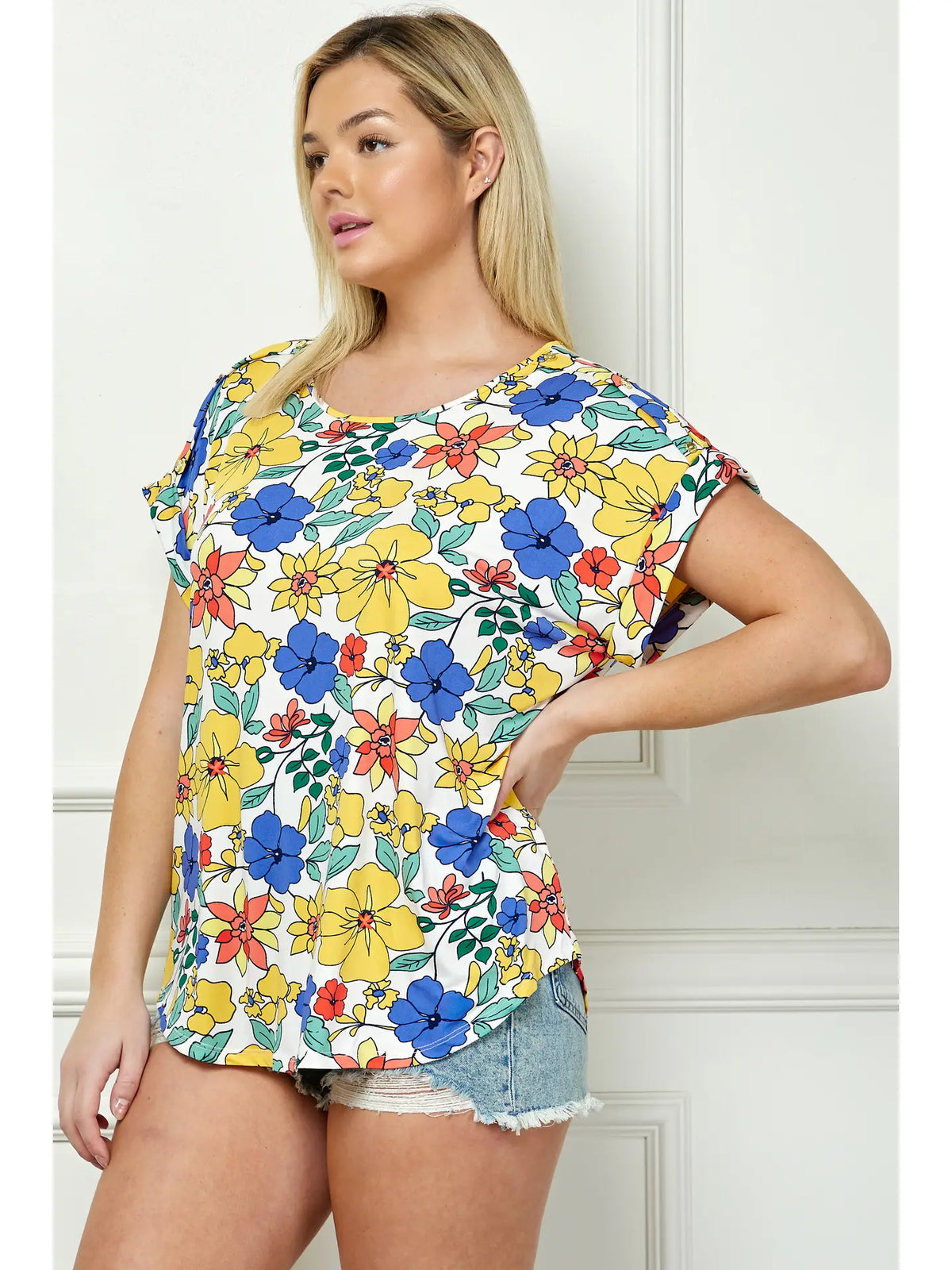 Floral Plus Size Short Sleeve Dolman