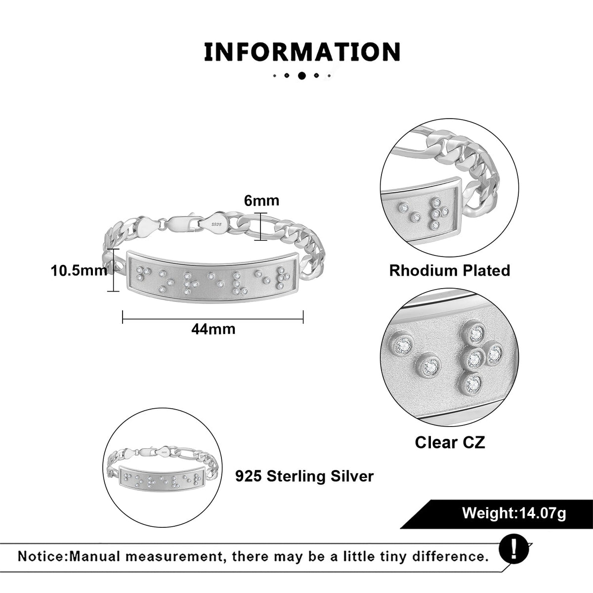 Touchstone Forever ID Link Bracelet in Silver Specs