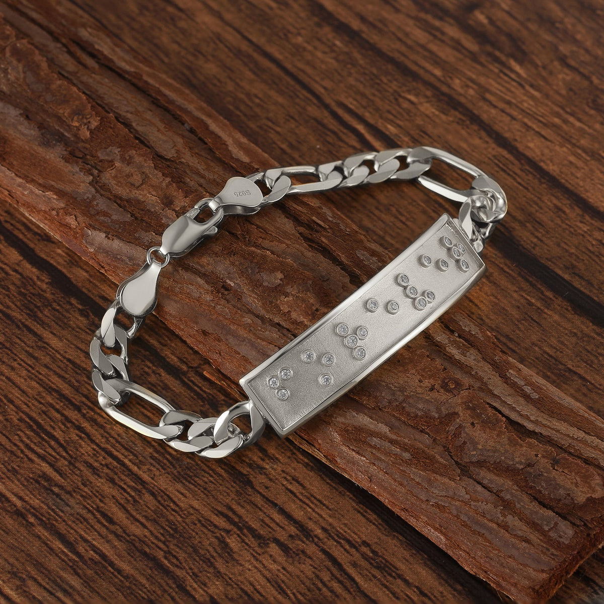 Touchstone 'Forever' Message in Braille Crystals ID Link Bracelet in Silver