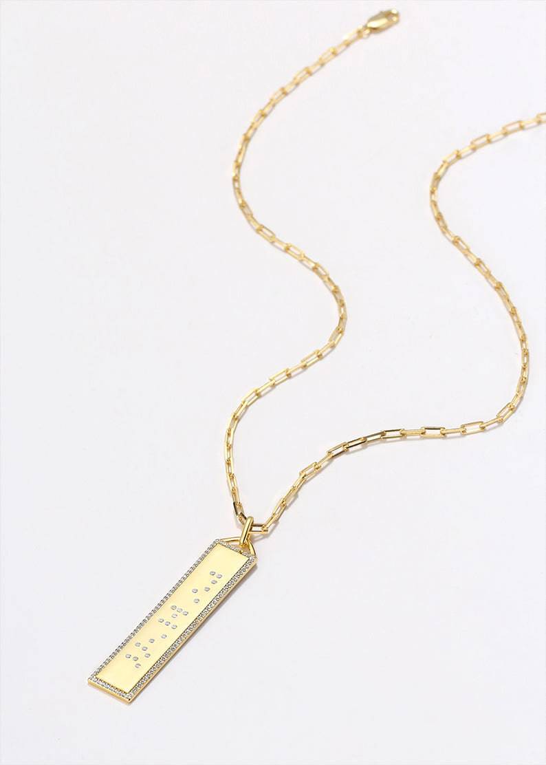 Touchstone Limitless Bling Border Necklace Gold Braille Crystals
