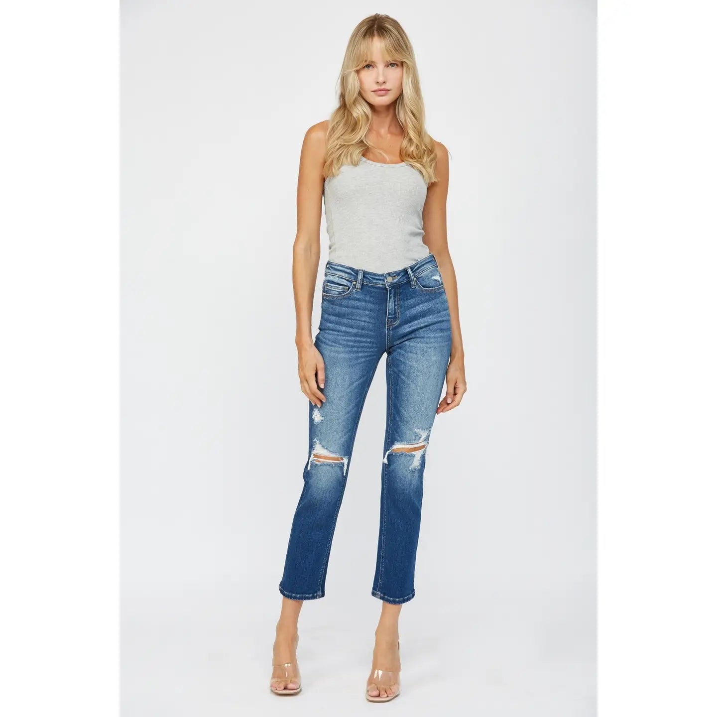Mica Denim Mid Rise Straight Leg Distressed Jeans