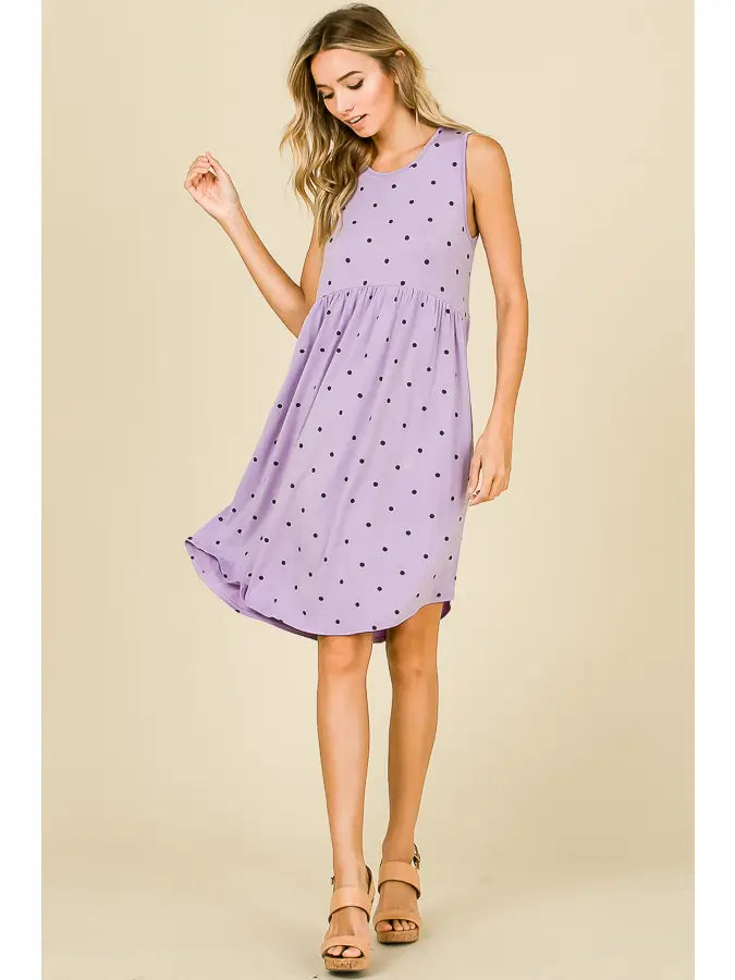 Lavender High Waist Polka Dotted Dress
