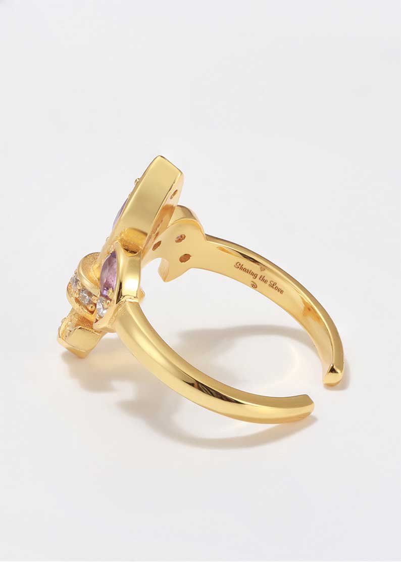 Saints and Saviors Gold Fleur De Lis Amethyst Diamond Ring side view