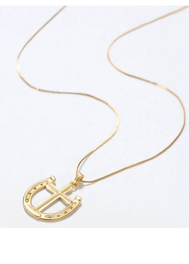 Saints and Saviors Rider's Prayer Gold Horseshoe with Cross Necklace