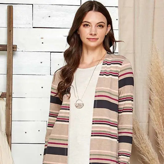 Women's Striped Multi Colored Draped Cardigan