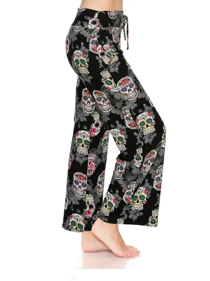 Multicolor Sugar Skull Print Buttery Soft Lounge Pants - Athena's Fashion Boutique