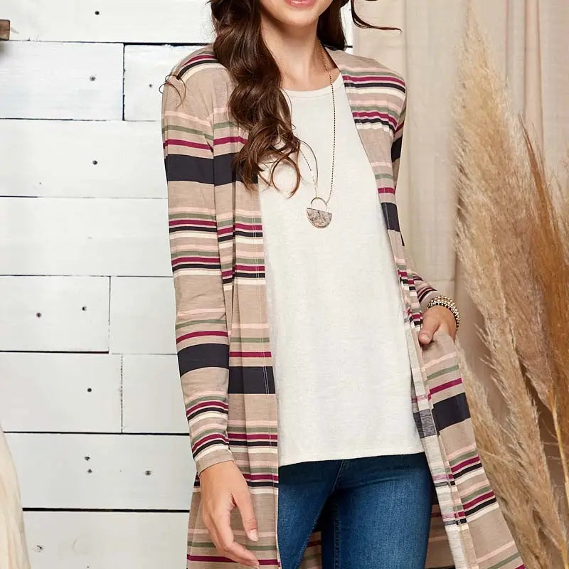 Women's Striped Multi Colored Draped Cardigan