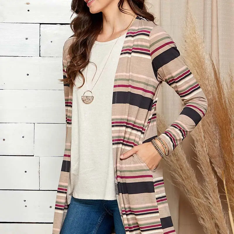 Women's Striped Multi Colored Draped Cardigan