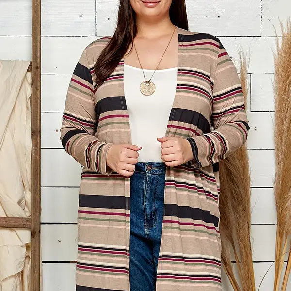 Women's Striped Multi Colored Draped Cardigan