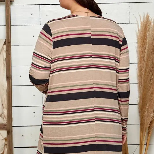 Women's Striped Multi Colored Draped Cardigan